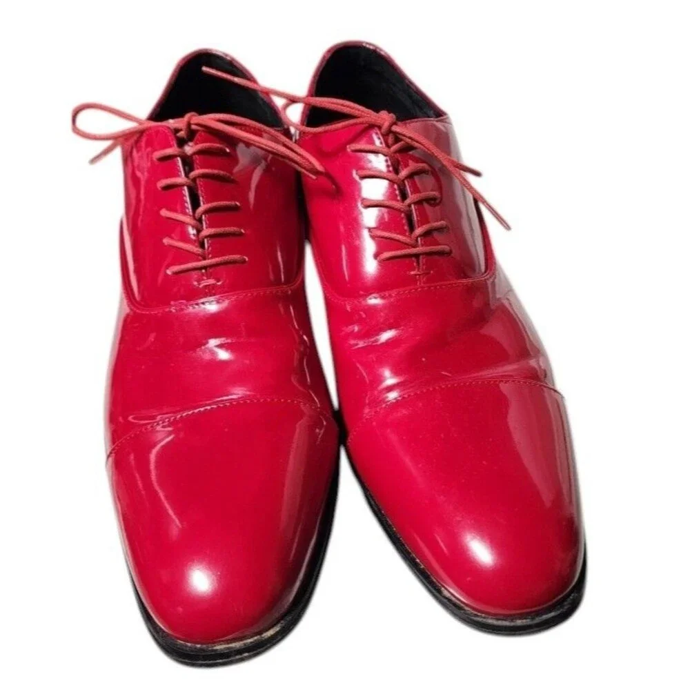 Stacy Adams Gala Cap Toe Oxfords Red Patent Leather Size 15 Tuxedo Shoe